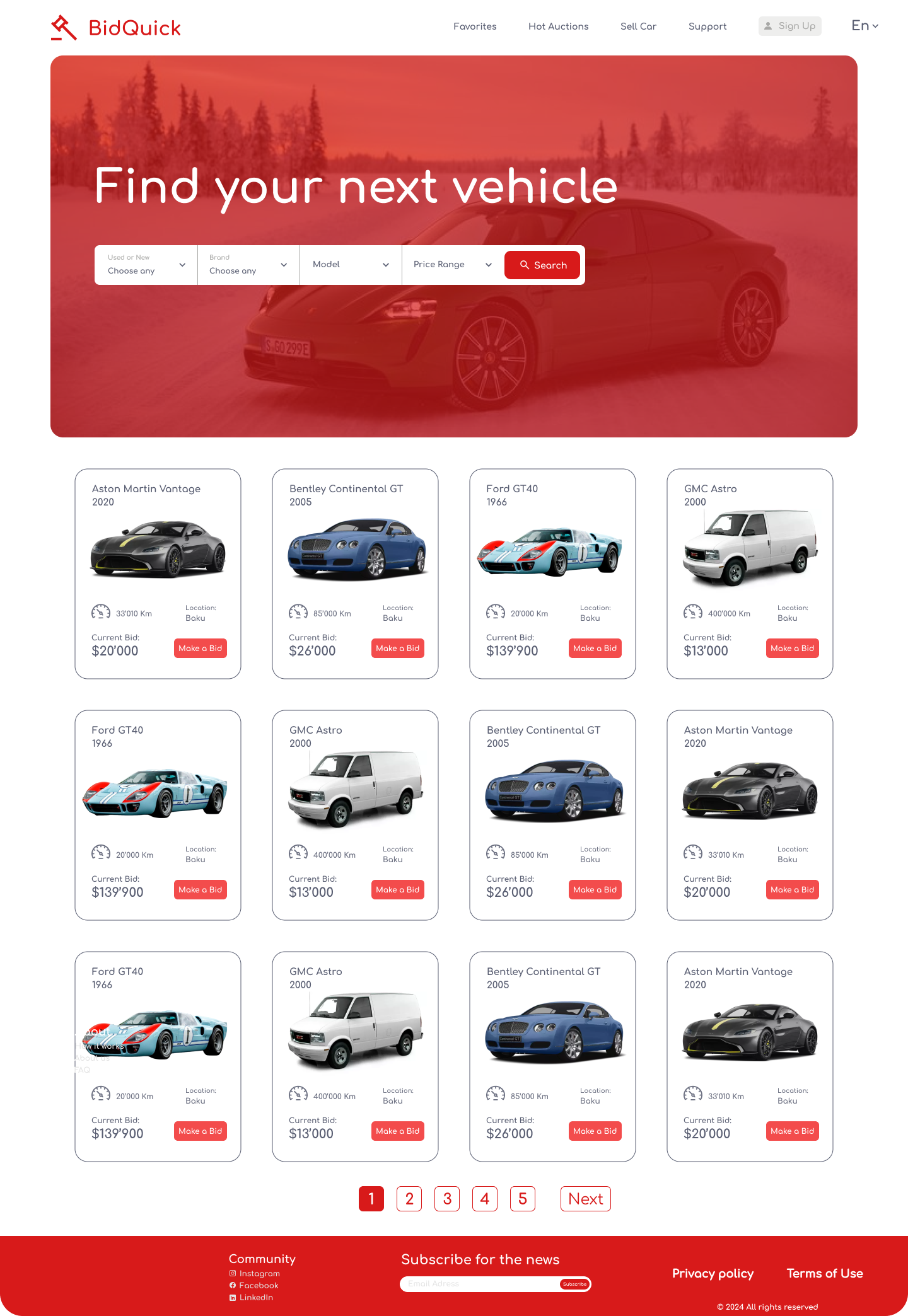BidQuick auction homepage