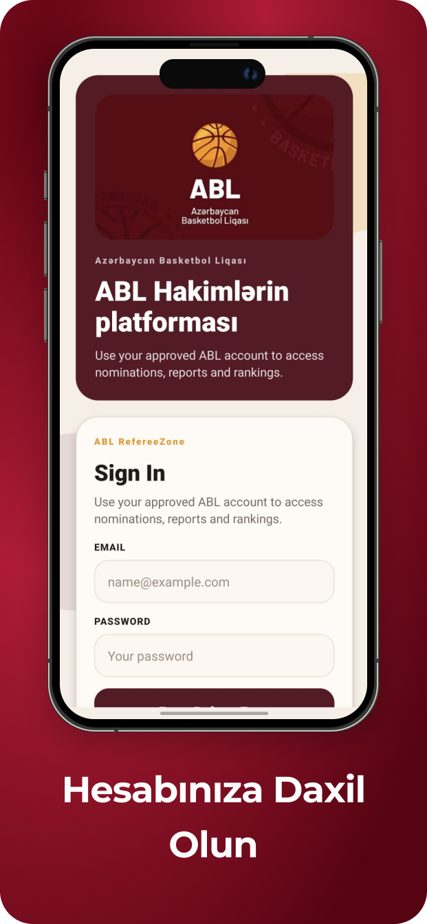 RefZone sign-in screen
